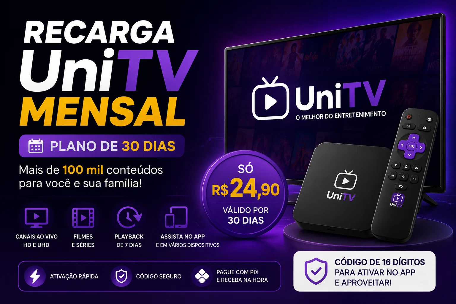 Recarga UniTV Mensal: Como Funciona o Plano de 30 Dias